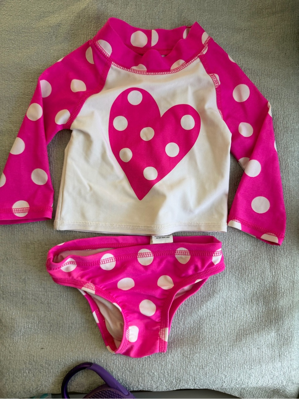 Place Pink and White Polka Dot Heart Rash Guard Swim Set
